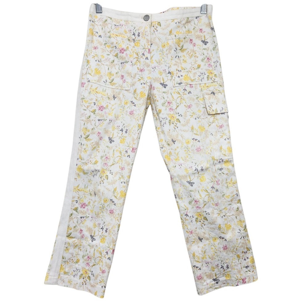 Vintage Cynthia Steffe Size 2 Small Low-Rise Floral Cargo Pants Yellow Cropped